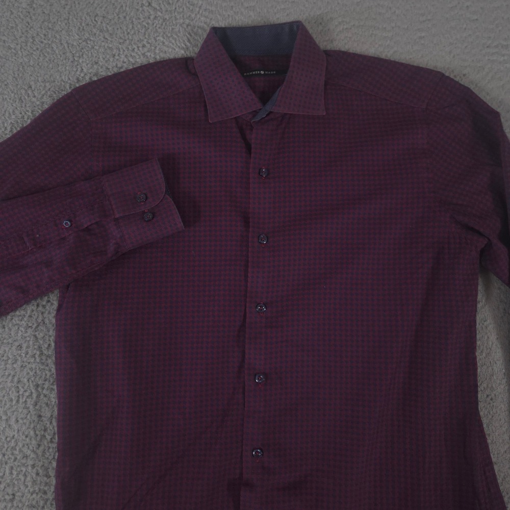 Hammer Made Shirt Mens 38/15 Burgundy Micro Pattern Cotton Long Sleeve Button Up